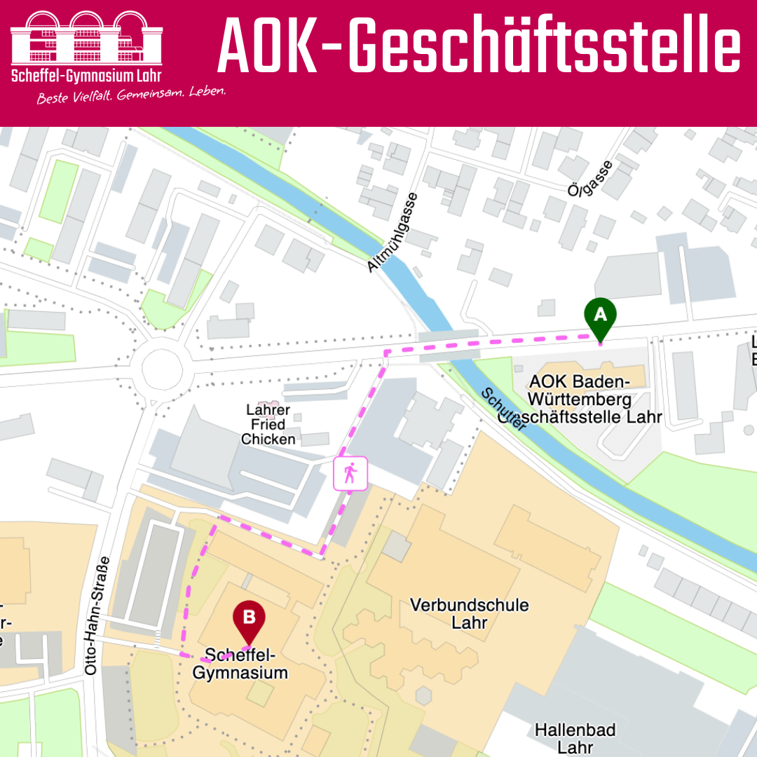 Wegbeschreibung AOK Wegbeschreibung von der Haltestelle AOK Geschäftsstelle zum Scheffel-Gymnasium Lahr