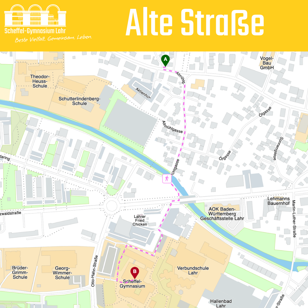 Wegbeschreibung Alte Strasse Wegbeschreibung von der Haltestelle Alte Straße / Terassenbad zum Scheffel-Gymnasium Lahr