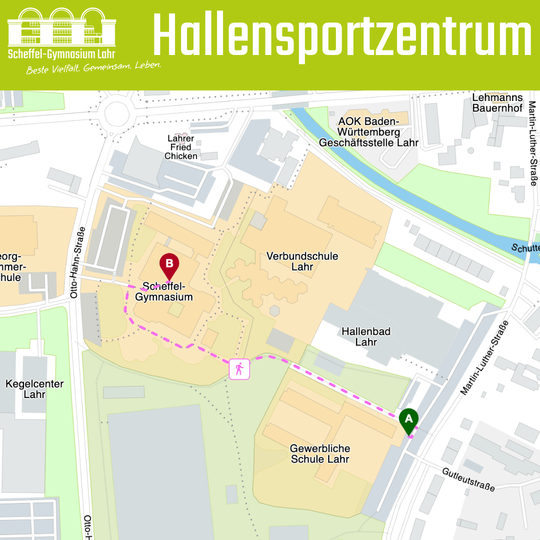 Wegbeschreibung Hallensportzentrum Wegbeschreibung von der Haltestelle Hallensportzentrum zum Scheffel-Gymnasium Lahr