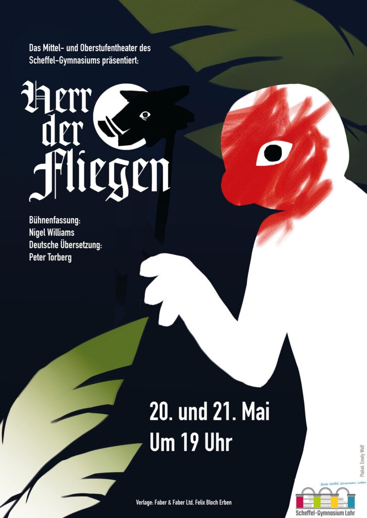 Plakat zu "Herr der Fliegen", Theateraufführung am Scheffel-Gymnasium