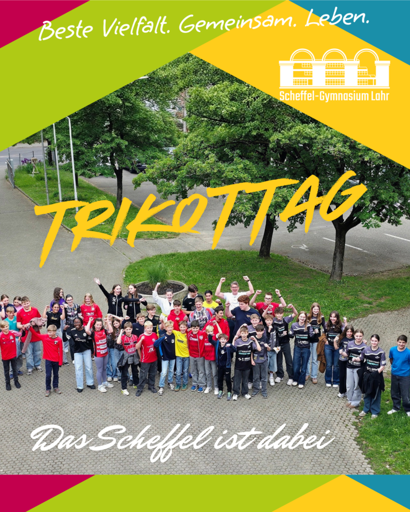 Die Schülerinnen und Schüler des Scheffel-Gymnasiums Lahr feiern den Trikottag in den Farben ihres Vereins